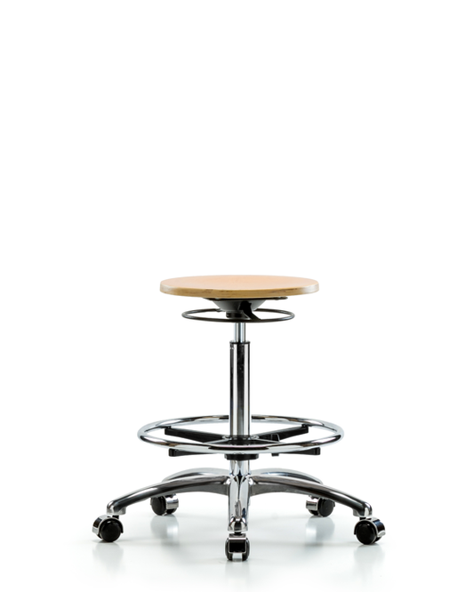 Blue Ridge Ergonomics WHBSO-CR-CF-CC Wood Stool Chrome - High Bench Height with Chrome Foot Ring & Casters