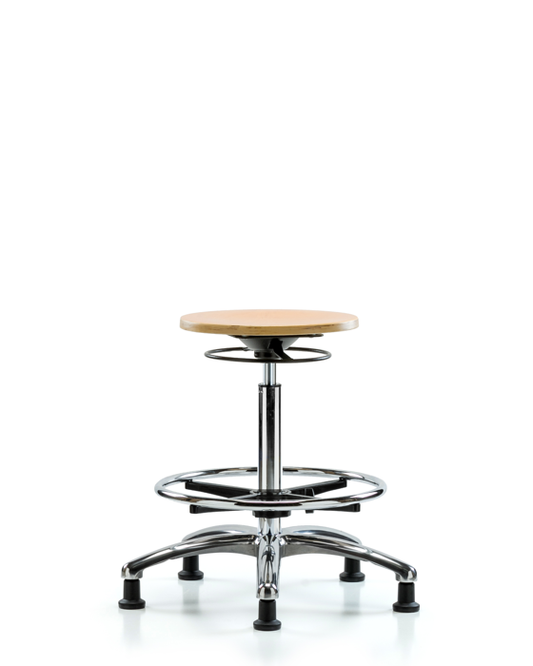 Blue Ridge Ergonomics WHBSO-CR-CF-RG Wood Stool Chrome - High Bench Height with Chrome Foot Ring & Stationary Glides