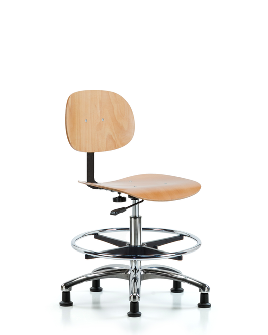 Blue Ridge Ergonomics WMBCH-CR-CF-RG Wood Chair Chrome - Medium Bench Height with Chrome Foot Ring & Stationary Glides