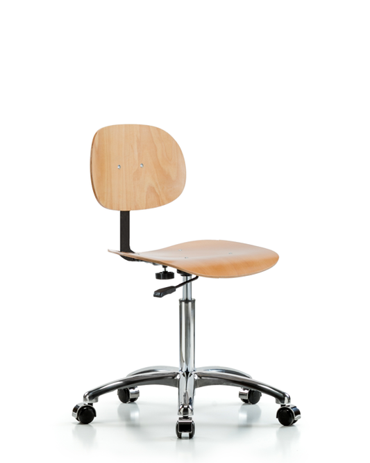 Blue Ridge Ergonomics WMBCH-CR-NF-CC Wood Chair Chrome - Medium Bench Height with Casters