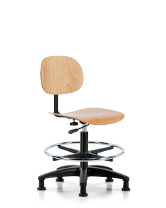 Blue Ridge Ergonomics WMBCH-RG-CF-RG Wood Chair - Medium Bench Height with Chrome Foot Ring & Stationary Glides