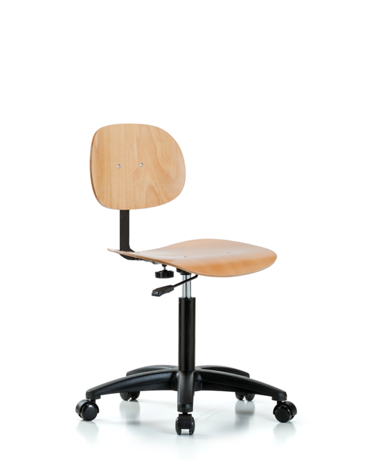 Blue Ridge Ergonomics WMBCH-RG-NF-RC Wood Chair - Medium Bench Height with Casters