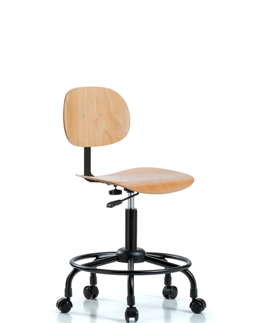 Blue Ridge Ergonomics WMBCH-RT-RC Wood Chair - Medium Bench Height with Round Tube Base & Casters