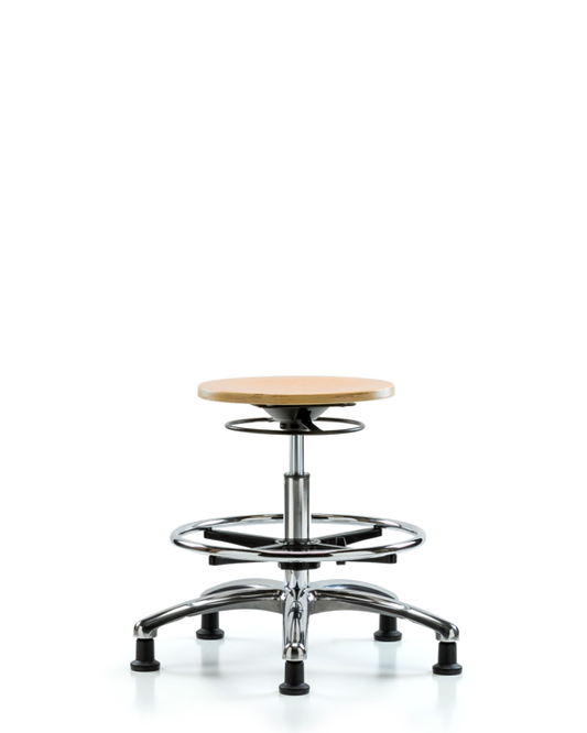 Blue Ridge Ergonomics WMBSO-CR-CF-RG Wood Stool Chrome - Medium Bench Height with Chrome Foot Ring & Stationary Glides
