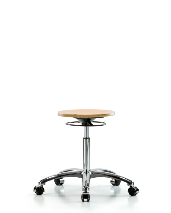 Blue Ridge Ergonomics WMBSO-CR-NF-CC Wood Stool Chrome - Medium Bench Height with Casters