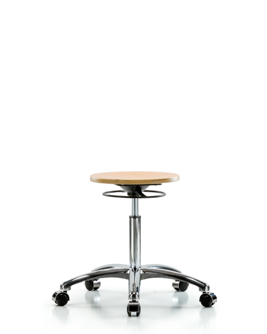 Blue Ridge Ergonomics WMBSO-CR-NF-CC Wood Stool Chrome - Medium Bench Height with Casters