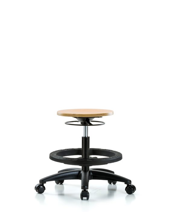 Blue Ridge Ergonomics WMBSO-RG-BF-RC Wood Stool - Medium Bench Height with Black Foot Ring & Casters