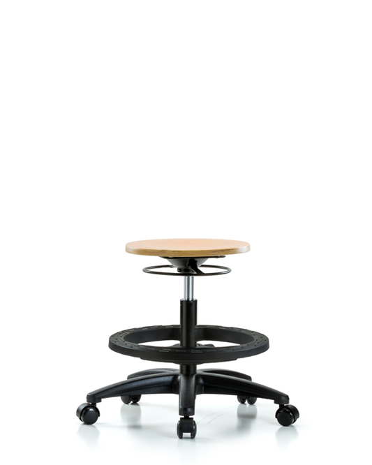 Blue Ridge Ergonomics WMBSO-RG-BF-RC Wood Stool - Medium Bench Height with Black Foot Ring & Casters