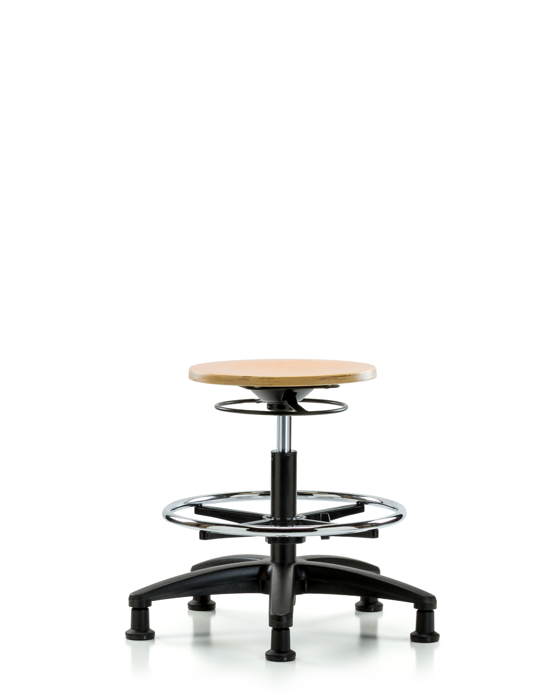 Blue Ridge Ergonomics WMBSO-RG-CF-RG Wood Stool - Medium Bench Height with Chrome Foot Ring & Stationary Glides