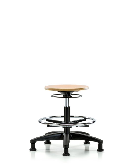 Blue Ridge Ergonomics WMBSO-RG-CF-RG Wood Stool - Medium Bench Height with Chrome Foot Ring & Stationary Glides