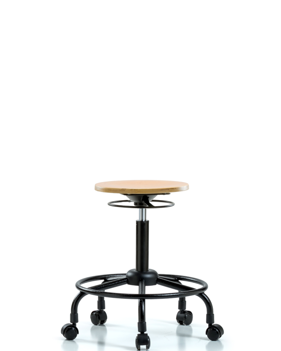 Blue Ridge Ergonomics WMBSO-RT-RC Wood Stool - Medium Bench Height with Round Tube Base & Casters