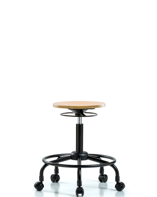Blue Ridge Ergonomics WMBSO-RT-RC Wood Stool - Medium Bench Height with Round Tube Base & Casters