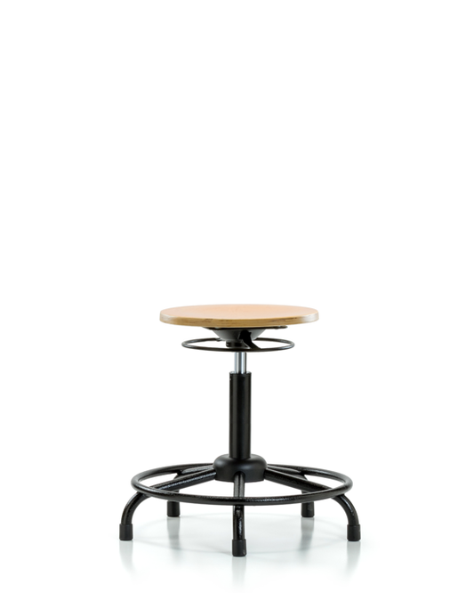Blue Ridge Ergonomics WMBSO-RT-RG Wood Stool - Medium Bench Height with Round Tube Base & Stationary Glides