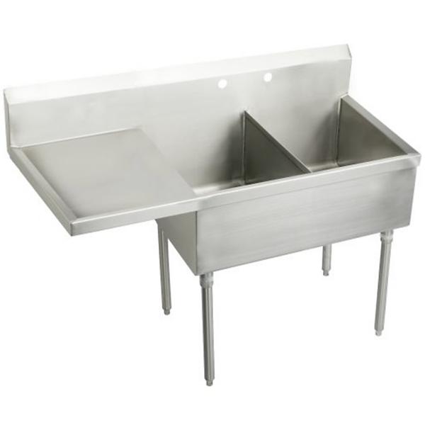 Elkay WNSF8230L2 Weldbilt® Stainless Steel 55-1/2" x 27-1/2" x 14" Floor Mount Double Compartment Scullery Sink with Drainboard