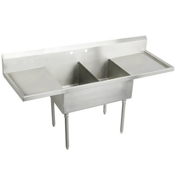 Elkay WNSF8230LR2 Weldbilt® Stainless Steel 78" x 27-1/2" x 14" Floor Mount Double Compartment Scullery Sink with Drainboard