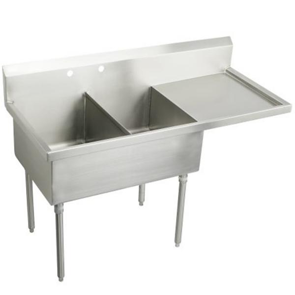 Elkay WNSF8230R2 Weldbilt® Stainless Steel 55-1/2" x 27-1/2" x 14" Floor Mount Double Compartment Scullery Sink with Drainboard