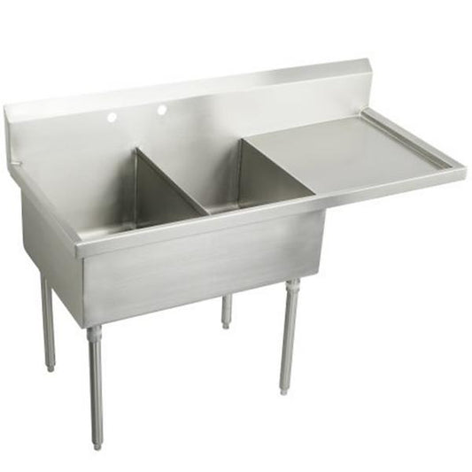 Elkay WNSF8230R2 Weldbilt® Stainless Steel 55-1/2" x 27-1/2" x 14" Floor Mount Double Compartment Scullery Sink with Drainboard