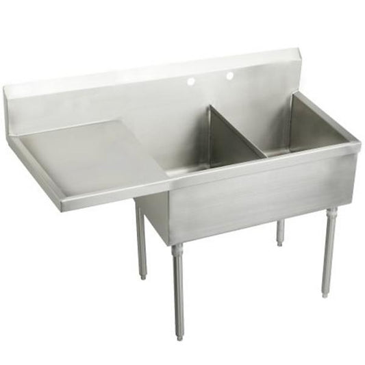 Elkay WNSF8236L2 Weldbilt® Stainless Steel 61-1/2" x 27-1/2" x 14" Floor Mount Double Compartment Scullery Sink with Drainboard