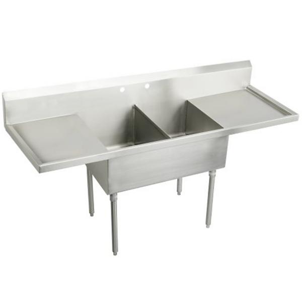 Elkay WNSF8236LR2 Weldbilt® Stainless Steel 84" x 27-1/2" x 14" Floor Mount Double Compartment Scullery Sink with Drainboard