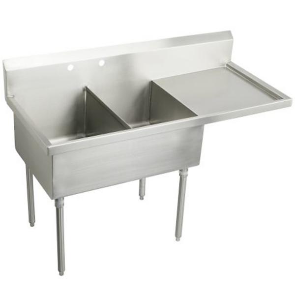 Elkay WNSF8236R2 Weldbilt® Stainless Steel 61-1/2" x 27-1/2" x 14" Floor Mount Double Compartment Scullery Sink with Drainboard