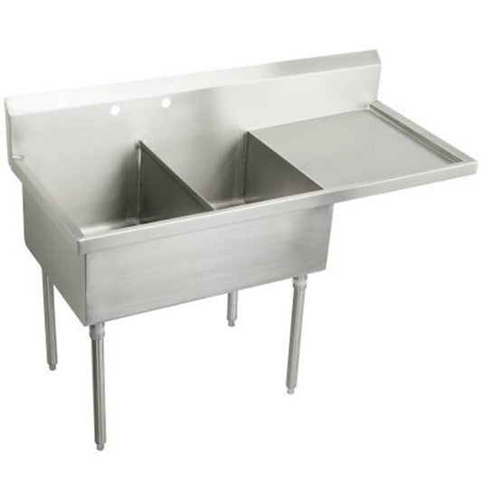 Elkay WNSF8236R2 Weldbilt® Stainless Steel 61-1/2" x 27-1/2" x 14" Floor Mount Double Compartment Scullery Sink with Drainboard