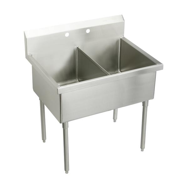 Elkay WNSF82482 Weldbilt® Stainless Steel 51" x 27-1/2" x 14" Floor Mount Double Compartment Scullery Sink