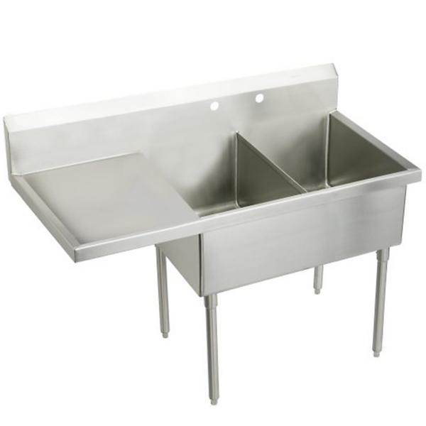 Elkay WNSF8248L2 Weldbilt® Stainless Steel 73-1/2" x 27-1/2" x 14" Floor Mount Double Compartment Scullery Sink with Drainboard