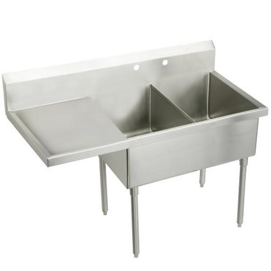 Elkay WNSF8248L2 Weldbilt® Stainless Steel 73-1/2" x 27-1/2" x 14" Floor Mount Double Compartment Scullery Sink with Drainboard
