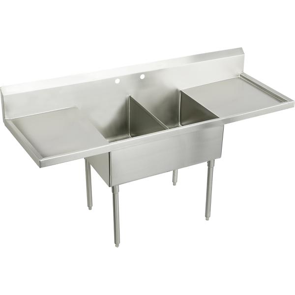 Elkay WNSF8248LR2 Weldbilt® Stainless Steel 96" x 27-1/2" x 14" Floor Mount Double Compartment Scullery Sink with Drainboard