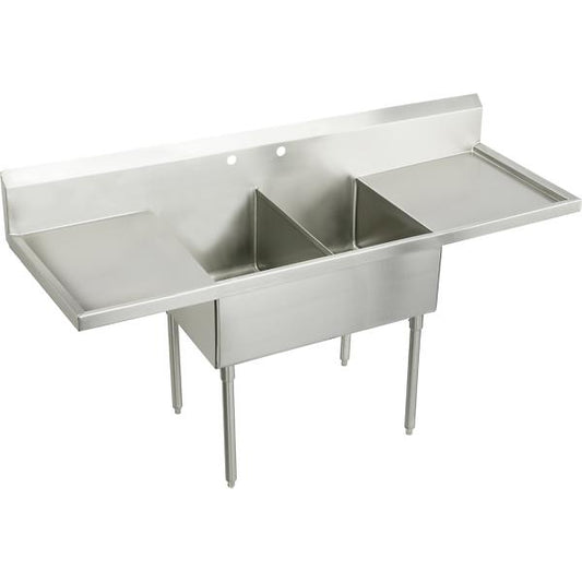 Elkay WNSF8248LR2 Weldbilt® Stainless Steel 96" x 27-1/2" x 14" Floor Mount Double Compartment Scullery Sink with Drainboard