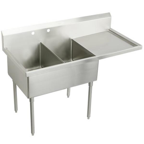 Elkay WNSF8248R2 Weldbilt® Stainless Steel 73-1/2" x 27-1/2" x 14" Floor Mount Double Compartment Scullery Sink with Drainboard