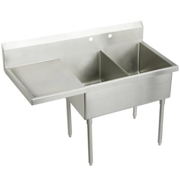 Elkay WNSF8254L2 Weldbilt® Stainless Steel 79-1/2" x 27-1/2" x 14" Floor Mount Double Compartment Scullery Sink with Drainboard