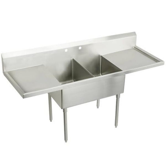 Elkay WNSF8254LR2 Weldbilt® Stainless Steel 105" x 27-1/2" x 14" Floor Mount Double Compartment Scullery Sink with Drainboard
