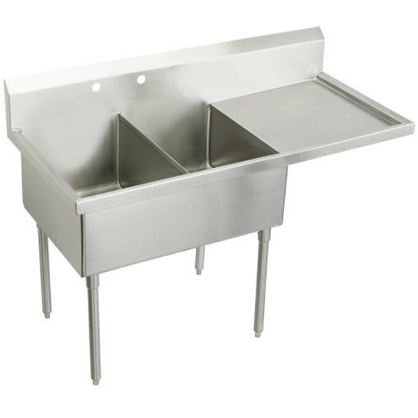 Elkay WNSF8254R2 Weldbilt® Stainless Steel 79-1/2" x 27-1/2" x 14" Floor Mount Double Compartment Scullery Sink with Drainboard