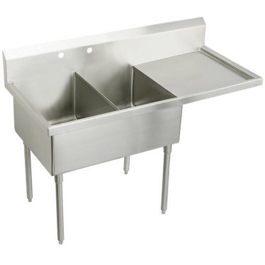 Elkay WNSF8254R2 Weldbilt® Stainless Steel 79-1/2" x 27-1/2" x 14" Floor Mount Double Compartment Scullery Sink with Drainboard