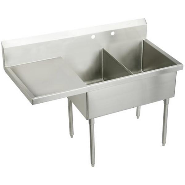 Elkay WNSF8260L2 Weldbilt® Stainless Steel 85-1/2" x 27-1/2" x 14" Floor Mount Double Compartment Scullery Sink with Drainboard
