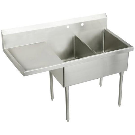 Elkay WNSF8260L2 Weldbilt® Stainless Steel 85-1/2" x 27-1/2" x 14" Floor Mount Double Compartment Scullery Sink with Drainboard