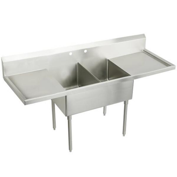 Elkay WNSF8260LR2 Weldbilt® Stainless Steel 108" x 27-1/2" x 14" Floor Mount Double Compartment Scullery Sink with Drainboard