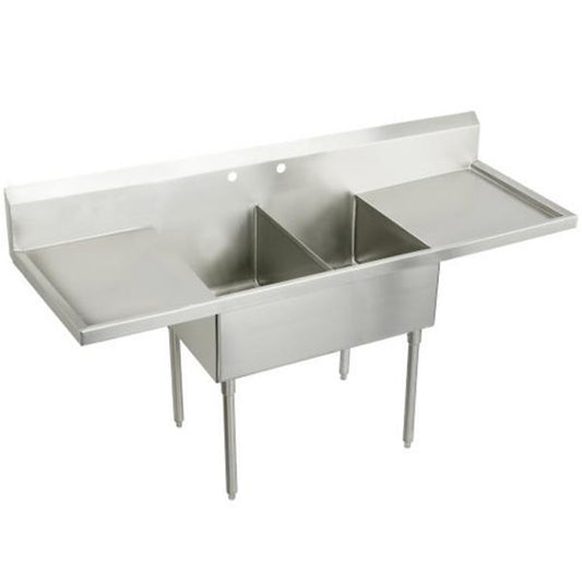 Elkay WNSF8260LR2 Weldbilt® Stainless Steel 108" x 27-1/2" x 14" Floor Mount Double Compartment Scullery Sink with Drainboard