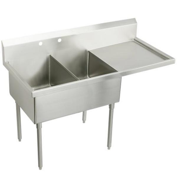 Elkay WNSF8260R2 Weldbilt® Stainless Steel 85-1/2" x 27-1/2" x 14" Floor Mount Double Compartment Scullery Sink with Drainboard