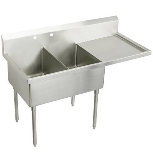 Elkay WNSF8260R2 Weldbilt® Stainless Steel 85-1/2" x 27-1/2" x 14" Floor Mount Double Compartment Scullery Sink with Drainboard