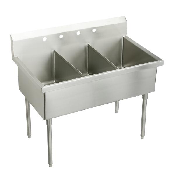 Elkay WNSF83454 Weldbilt® Stainless Steel 48" x 27-1/2" x 14" Floor Mount Triple Compartment Scullery Sink