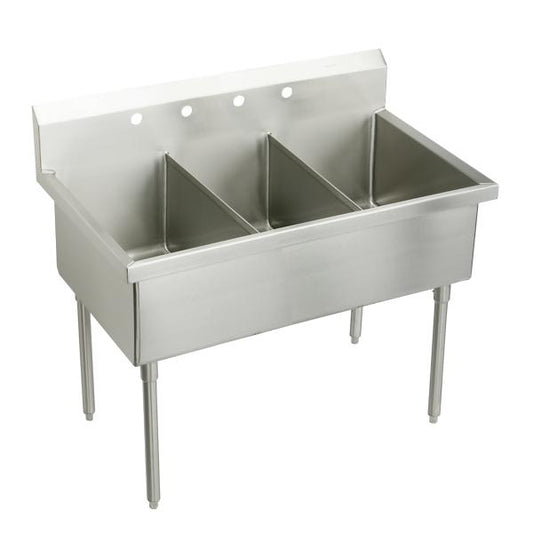 Elkay WNSF83454 Weldbilt® Stainless Steel 48" x 27-1/2" x 14" Floor Mount Triple Compartment Scullery Sink