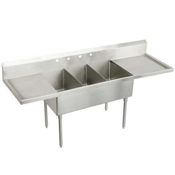 Elkay WNSF8345LR4 Weldbilt® Stainless Steel 93" x 27-1/2" x 14" Floor Mount Triple Compartment Scullery Sink with Drainboard