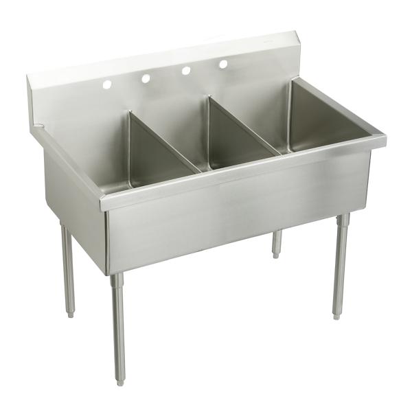 Elkay WNSF83544 Weldbilt® Stainless Steel 57" x 27-1/2" x 14" Floor Mount Triple Compartment Scullery Sink