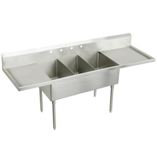 Elkay WNSF8354LR4 Weldbilt® Stainless Steel 102" x 27-1/2" x 14" Floor Mount Triple Compartment Scullery Sink with Drainboard