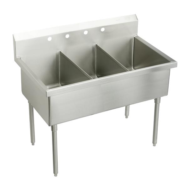 Elkay WNSF83604 Weldbilt® Stainless Steel 63" x 27-1/2" x 14" Floor Mount Triple Compartment Scullery Sink