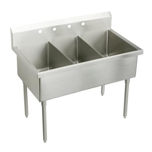 Elkay WNSF83604 Weldbilt® Stainless Steel 63" x 27-1/2" x 14" Floor Mount Triple Compartment Scullery Sink