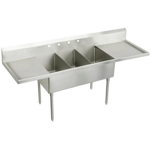 Elkay WNSF8360LR4 Weldbilt® Stainless Steel 108" x 27-1/2" x 14" Floor Mount Triple Compartment Scullery Sink with Drainboard