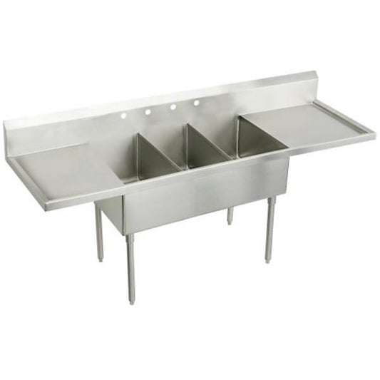 Elkay WNSF8360LR4 Weldbilt® Stainless Steel 108" x 27-1/2" x 14" Floor Mount Triple Compartment Scullery Sink with Drainboard